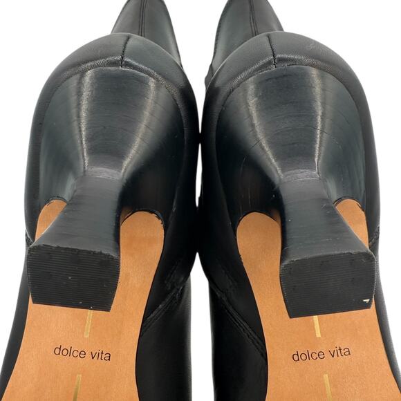 Dolce Vita Arya Ankle Heeled Boots Black Leather Size 10 Pointed Toe Kitten Heel - Picture 8 of 14
